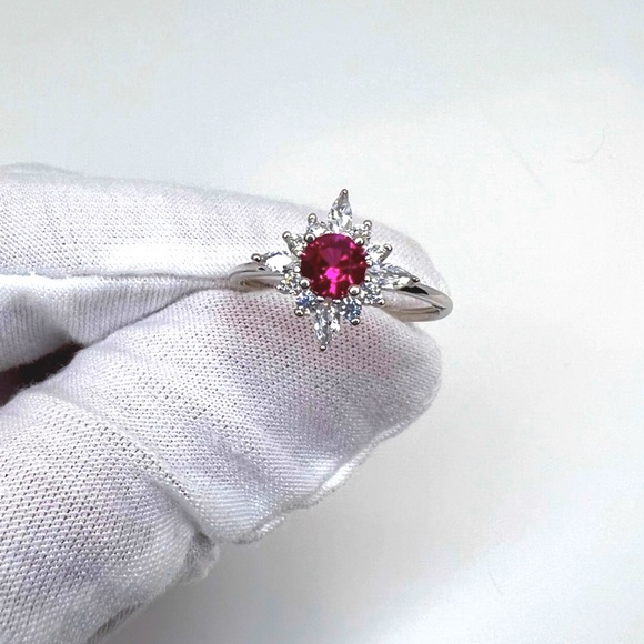 Jewelry - Sale $18 Firm! .925 Sterling Silver Starburst Simulated Ruby Cz Ring
